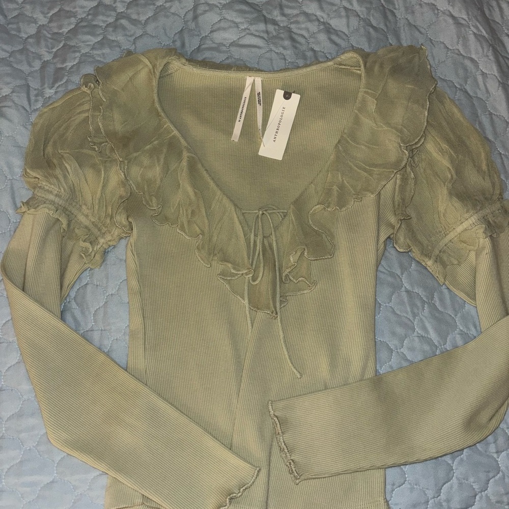Anthropologie Ribbed Knit Top in Light Green